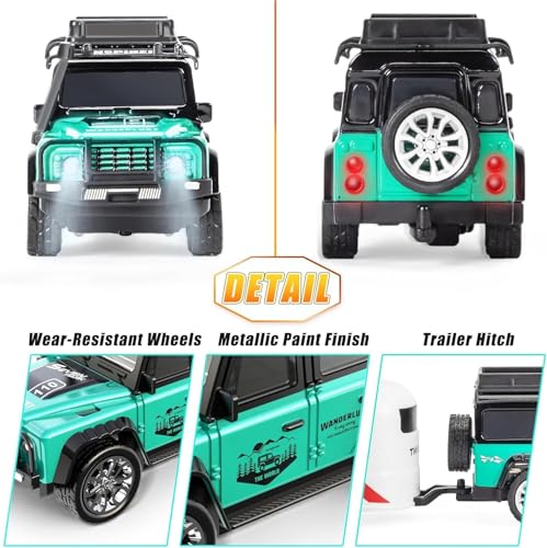 Image of PLUSPOINT 1:64 Mini RC Off-Road Car with Camper Van LED Lights 2.4GHz Off-Road Remote Control Car | 3 Speed Adjustable, USB Rechargeable Alloy RC Car for Kids & Adults Indoor /Outdoor Racing