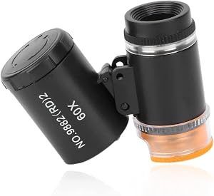 Magnifying Glass, 60X Mini Magnification Magnifier, Microscope Pocket Portable Jewellery Cash Detector LED Light Microscope(Black)