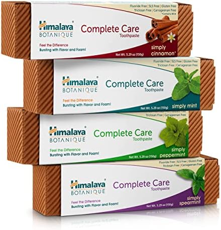 Himalaya Botanique Complete Care Toothpaste, Plaque Reducer for Brighter Teeth and Fresh Breath, 5.29 oz, Variety 4-Pack