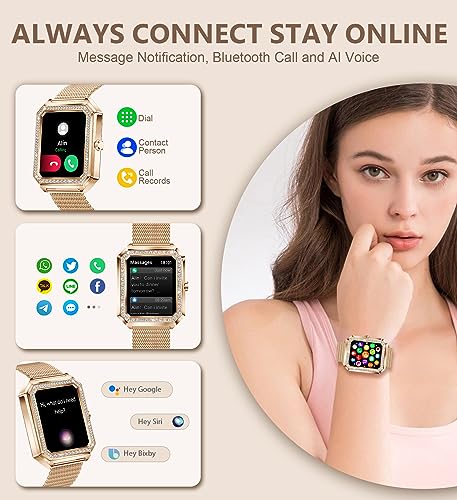 Smartwatch mit Telefonfunktion für Damen,Fitness Tracker 1.59 Zoll Touchscreen Armbanduhr Blutdruckmessung Herzfrequenz Schlafmonitor SpO2, Wasserdicht Schrittzähler Sportuhr für Android iOS,Roségold – Bild 3