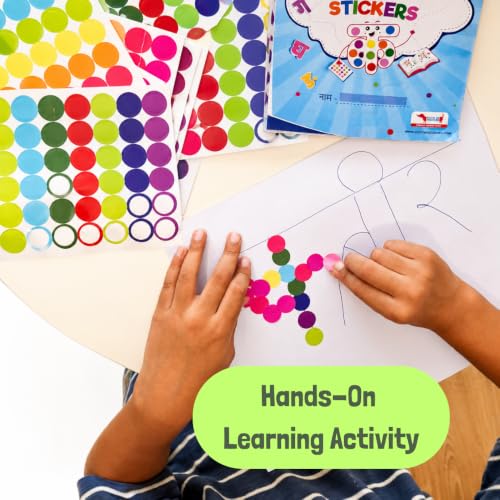 Image of CocoMoco Kids Hindi Varnamala & Hindi Alphabet Sticker Activity Book | 1500+ Colorful Dot Stickers | Preschool Learning Toy for Kids Age 3+ Years