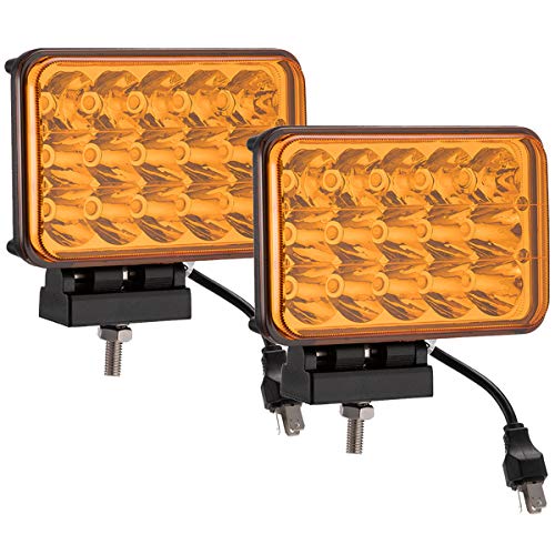 Lightronic 4X6 Inch Rectangle 45W 3000K Amber Beam Super Bright LED Off-Road Auxiliary Light for Driving in Fog Rain Snow & Dust, Driving/Spot Combo Beam Pattern, IP69 Waterproof Rating, 2 Pieces