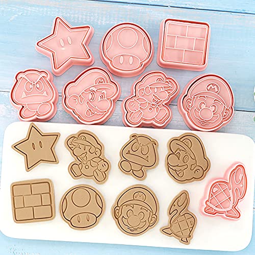 Channel V 3D Cookie Cutters and Stamper Super Mario Sea Animal Vehicle Unicorn Biscuit Cutters Embossing Fondant Baking Tool, Sugar Craft, Cake Decoration Cookie Stamps Set of 12/16
