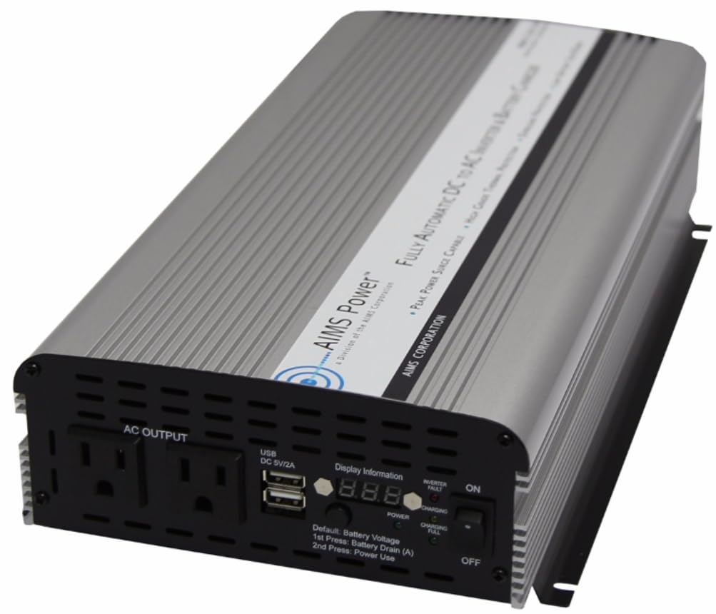 AIMS Power PWRIC150012W 1500 Watt Power Inverter with Battery Charger and Transfer Switch, 3000 Watts Surge Peak Power, Dual AC Receptacle, Over Temperature Protection, Over Load Protection