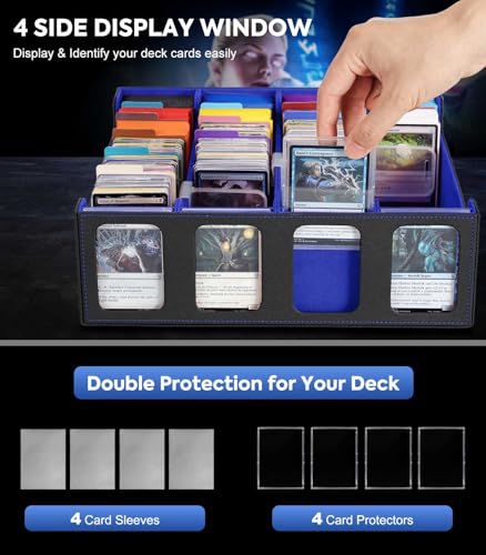 Image of MoKo Card Storage Box for Trading Cards, 3000+ MTG Deck Box with 24 Colorful Dividers & 4 Card Supporters, Commander Card Deck Case with Display Window, Fits for Magic Game Cards, YugiOh, Black Blue