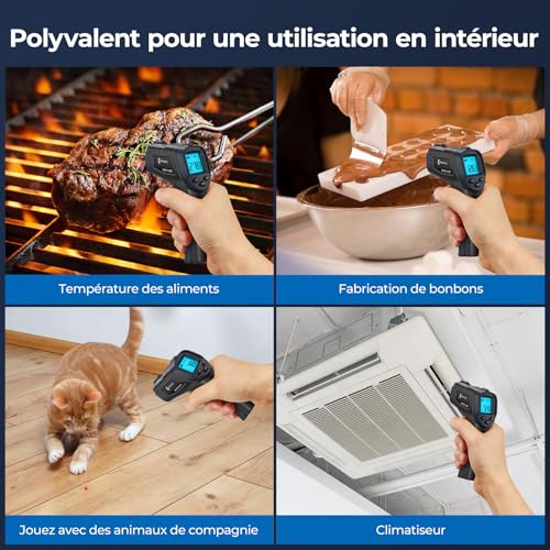 ERICKHILL Thermomètre infrarouge -50 ℃ ~ 600 ℃ Taille compacte Thermomètre laser sans contact Pistolet Écran LCD rétroéclairé Émissivité réglable - pour réparation de véhicules/cuisine/alimentation – vue 5