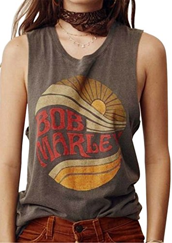 Women Tank Top Bob Marley Sunshine Letter Print Graphic Sleeveless Vest T-Shirt