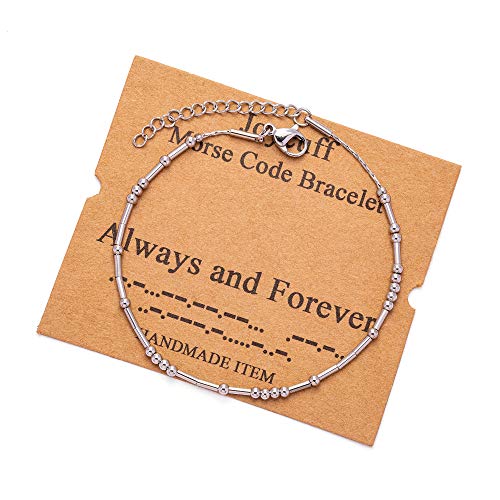 Image of JoycuFF Inspirational Morse Code Bracelets for Women Silver Beads Jewelry Encouragement Mantra Gifts for Her