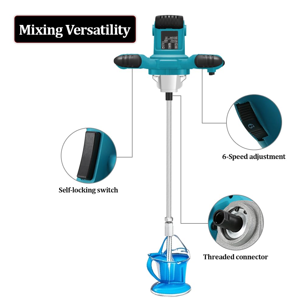 Miscelatore elettrico 2100 W, Betoniera Elettrica per Trapano 6 velocità incl. 2 frusta malta per Miscelazione di Vernice, Liquame di Cemento, Calcestruzzo, Malta, Foraggio (Blu)