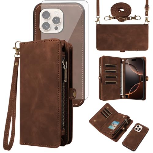 Coque iPhone 16 Pro Max zippée avec porte-cartes détachable et protection écran