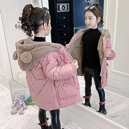 Girls Warm Jacket Little/big Kids Girls' Closure Long Sleeve Colorblocked Bear Ears Hooded Zipper Jacket With Big4