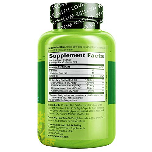 image for NATURELO Burpless Omega 3 Fish Oil Supplement - 1100mg Triglyceride Om