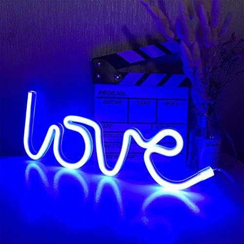 ENUOLI Love Neon Sign Blue Neon Light Neon Wall Lights USB/Battery Operated Neon Light Signs Love Shape Neon Night Light Light up Your Bedroom Party Christmas Neon Light Signs for Wedding Decoration