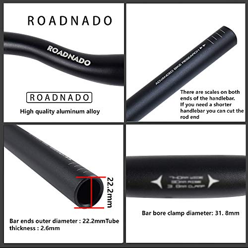 ROADNADO MTB Bike Handlebar Bicycle Riser bar 31.8mm Lightweight Aluminum Alloy Extra Long Riser Bar Handlebar for Mountain Road Bikes Black 720mm
