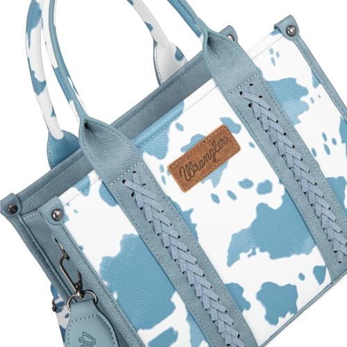 Image of Wrangler Cow Print Tote Bag for Women Western Purse Boho Top Handle Satchel Handbag with Signature Strap