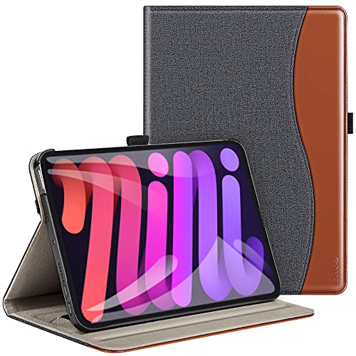 ZtotopCases ケース iPad Mini 6 2021 8.3 インチ用、ポケットとスタンド付きプレミアム PU レザーケース、iPad Mini 第 6 世代用自動スリープ/ウェイク機能付き、ファイルスロット、ブラックデニム