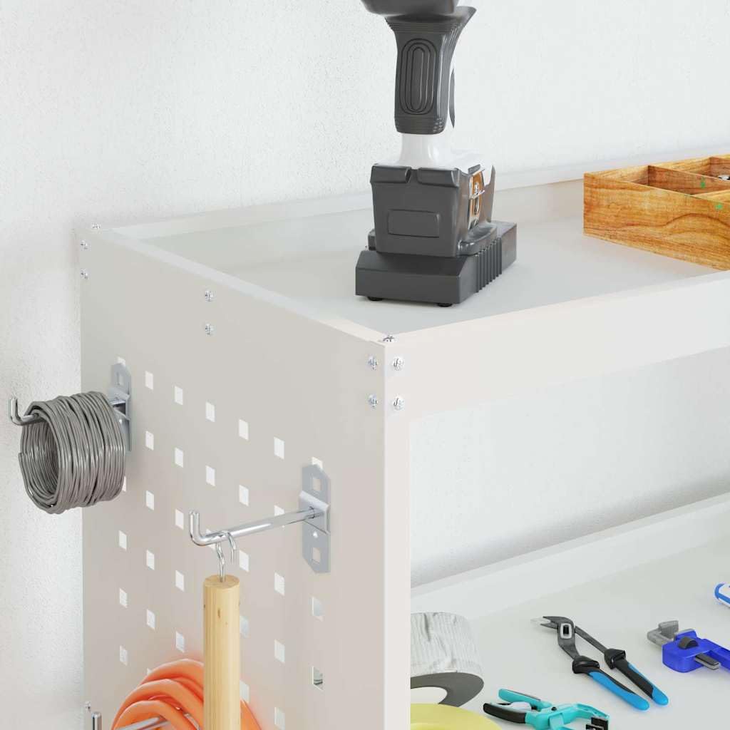 Carrello portautensili in acciaio laminato a freddo, carrello da officina con 3 ripiani, 12 ganci e 4 ruote bloccabili, carrello di servizio mobile 75 x 35 x 73 cm, bianco
