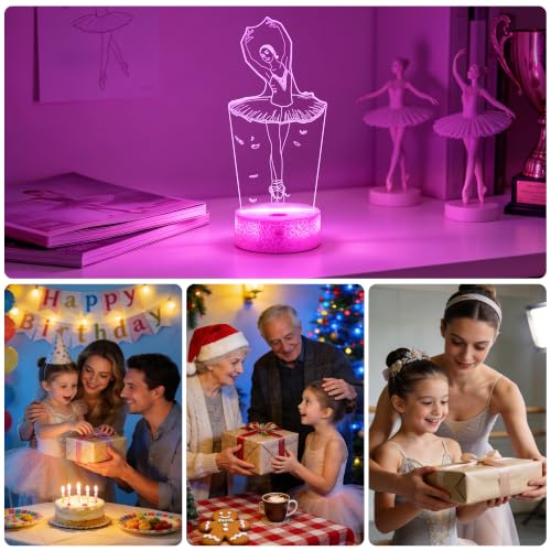 Image of FULLOSUN Ballet Dancing Gifts, 3D Illusion Lamp Night Light with Remote Control 16 Colors Changing Gifts for Mom and Girls, Birthday Gift, Wedding Grandmother Graduation Gifts