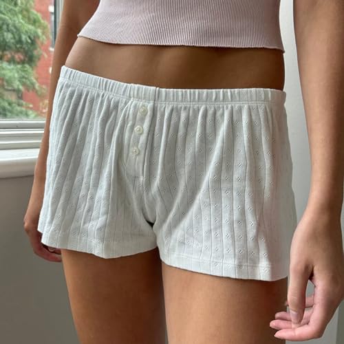 Image of Womens Y2K Pajama Shorts Low Waist Striped Floral Lounge Boxers Pj Bottoms Comfy Sleep Shorts