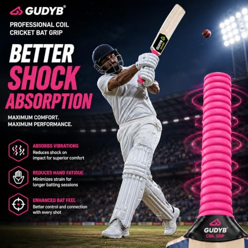 Image of Professional Cricket Bat Handle Coil Fluorescent Grips with Better Shock Absorption | Cricket Accessories Bat Handle Grips, Pack of 1 (Pink)