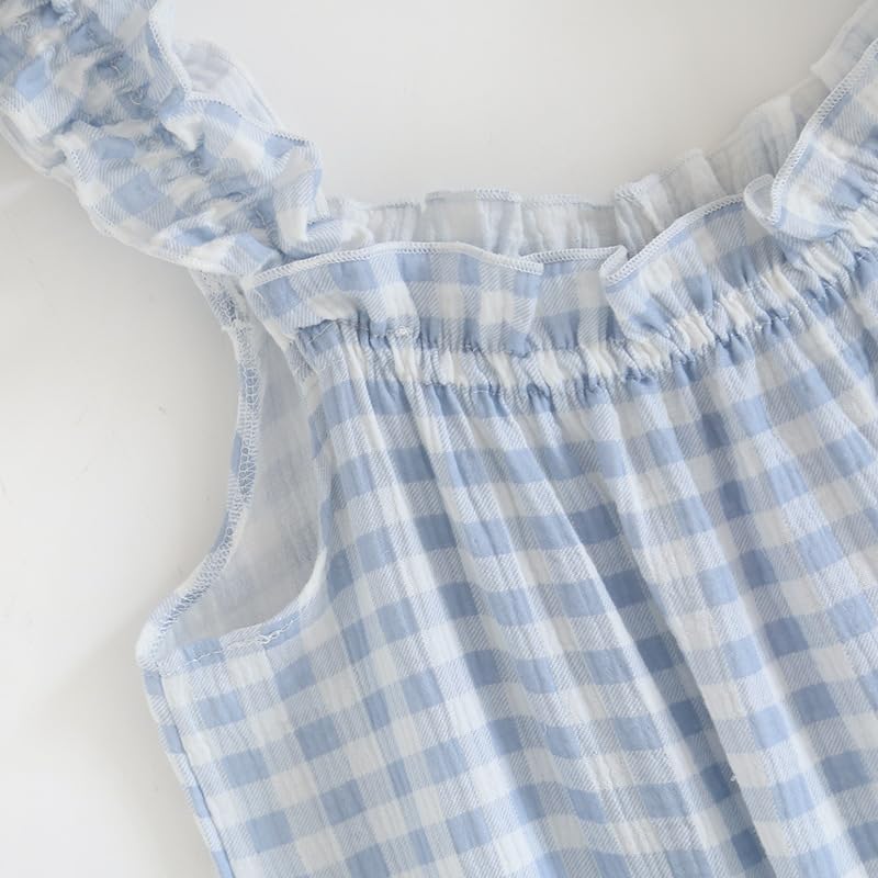 Women's Gingham Nightgown Sweet Ruffle Strap Sleep Dress Short Lounge Dress Sleepwear4