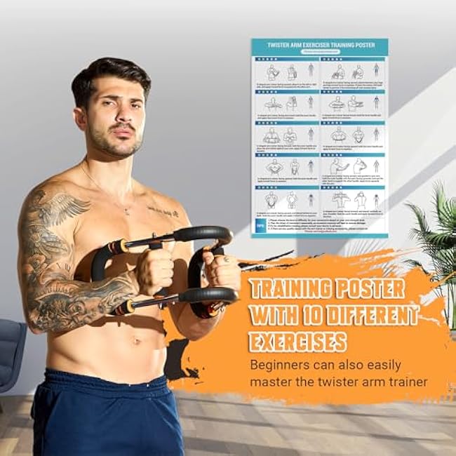 Twister Arm Trainer, Adjustable 6 Resistance Levels(30-120lb) Twister Arm Chest Exerciser with 4 Springs & Poster for Men & Women, Chest Workout Device Equipment for Chest Clip Muscle & Arm Strength
