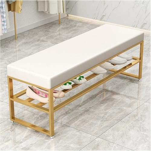 YHKJLYH Moderno Banco Zapatero de Hierro con cojín Acolchado de Cuero, Organizador otomano para el pie de Cama con tapizado de Terciopelo para Guardar Zapatos en el Pasillo o la Sala de Estar (tamañ