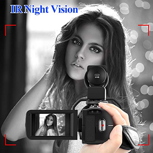 Video Camera 4K 48MP 18X Digital Camera WiFi Video Camera for YouTube IR Night Vision Camcorder 360°Wireless Remote Control Vlogging Camera with External Microphone