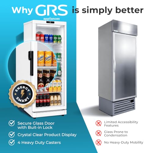 Image of GRS Commercial Display Refrigerator with Glass Door Lock | Cool Air Flow & Temperature | Beverage fridge, Drink and Wine Cooler with Adjustable Display Shelf for Stores and Bars | Silver, 6.0 Cu. Ft