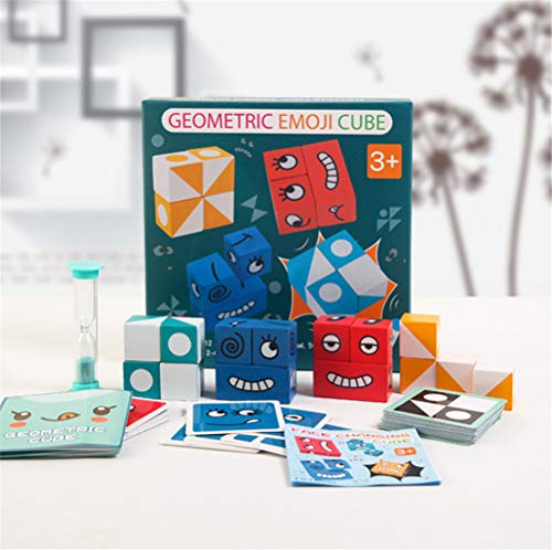 Puzzle Building Cubes Emoji, Geometric Emoji Cube Puzzle Building Cubes Interaction Toy Emoji de Madera Juego de combinación para Entrenamiento de Pensamiento lógico, Inteligencia Intelectual (A)