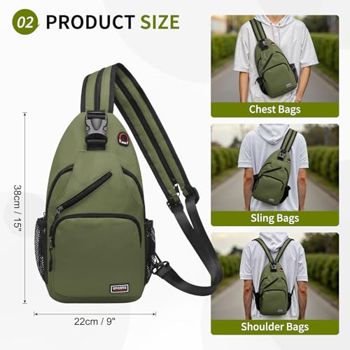 Image of Convertible Sling Bags for Women Men, Lightweight Crossbody Backpack Daypack Fit for 11 inch Tablet for Casual Travel Sport Hiking (Dark Green)