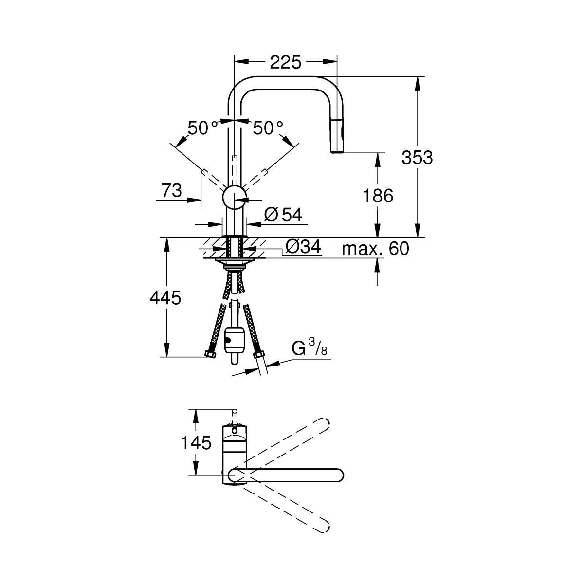 Grohe Miscelatore monocomando per lavello Minta, DN 15, 32322, Bocca a U, doccetta risciacquo Combinato, colorazione: Grafite Dura Spazzolata - 32322AL2