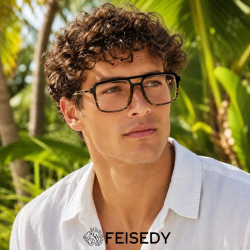 Image of FEISEDY Retro Aviator Blue Light Glasses for Men Women Square Frame Computer Reading /TV /Phones Glasses B0209