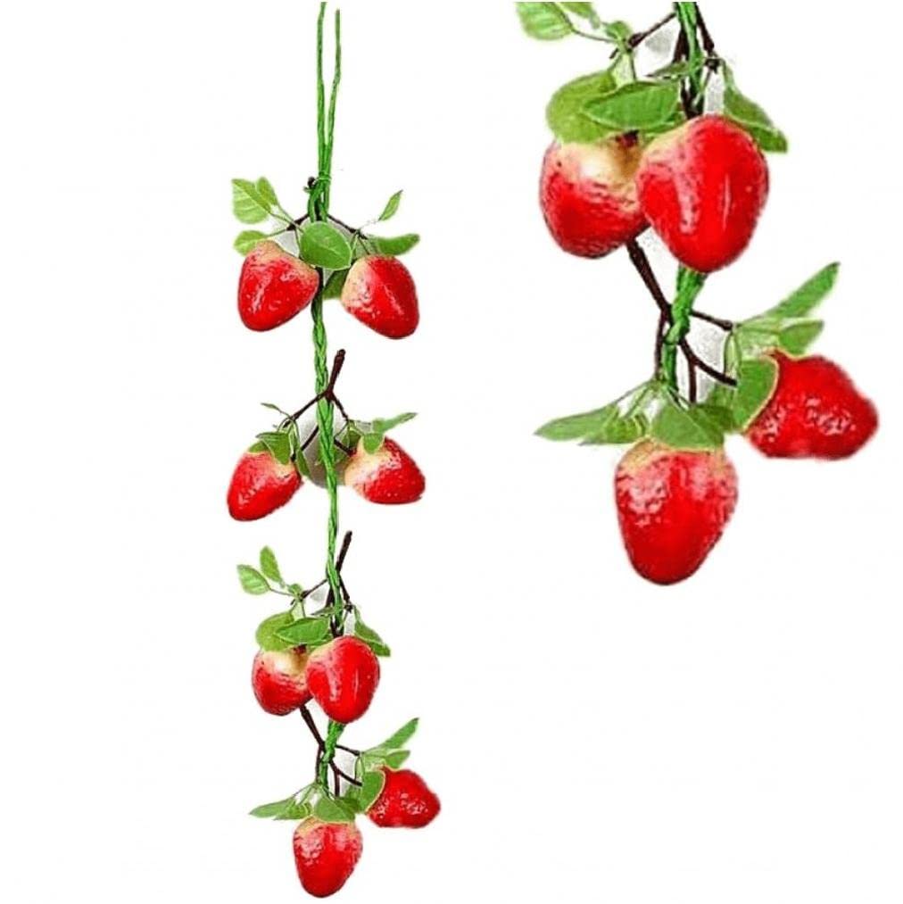 Artificial Strawberry Fake Fruit Garland Hanging Decoration Lifelike Simulation Plant Garland Vine with Leaf for Home Party Decor Photo Props