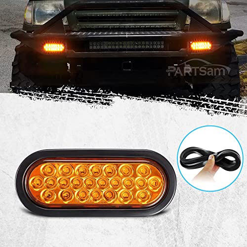 Partsam 2Pcs 6.3" Led Oval Amber Strobe Lights 24Led Recessed With Triple Flash Patterns For Truck Towing Trailer Lights Lamps, Rubber Grommets And 3-Prong Wire Pigtails Included, 10V-30V #TOP1