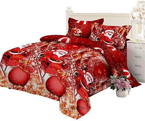 Jessy Home Christmas Bedding King Size Christmas Duvet Cover Set Santa Christmas Bed Set Christmas Lodge Bedding Print Duvet Green Santa Claus Duvet Cover Set