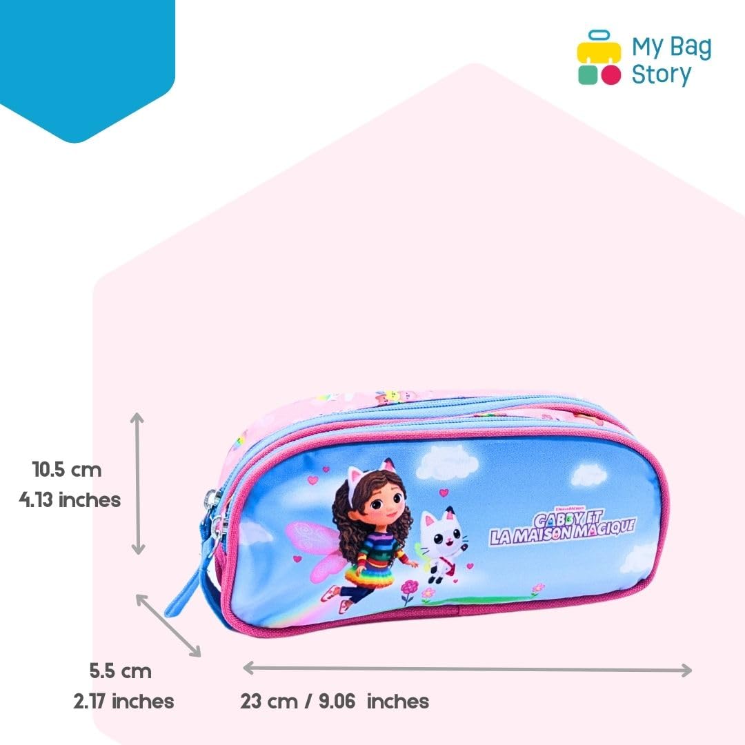 mybagstory Gabby Double Compartment Pencil Case Blue and Pink, Children's, School, Kindergarten, Daycare, Nursery, Girl - Image 2