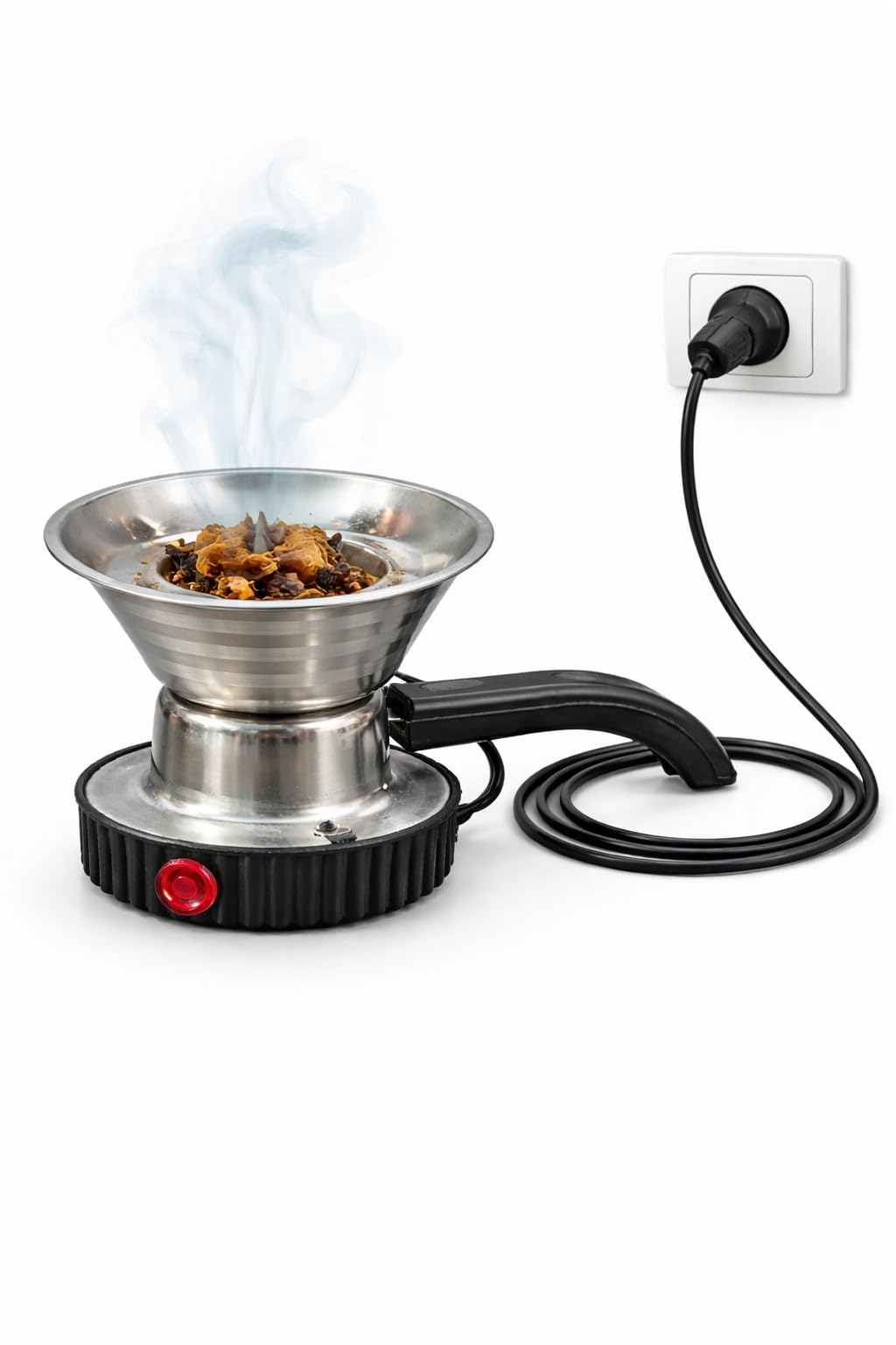 Aurent Electric Camphor Burner Dhoop Dani, Stainless Steel, Orange Base, Fast Heating Element with Black Indicator Light, Corded Electric, for Home and Temple Use (8)