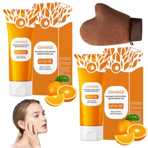 GXGM 2 Piezas de Orange gel Exfoliante, limpiador Facial Exfoliante Suave de Naranja, Elimina las Células Muertas de la piel, Mejora la Textura de la piel, Con Guantes Marrones