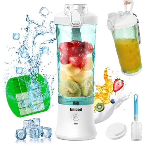 Mixer Smoothie Maker To Go, Mini Stand Mixer Portable with 6 Blades Stainless Steel, Juicer with Travel Lid, USB Portable Blender Electric 600ml Bottle, Mixer Shaker Slushy Maker Waterproof