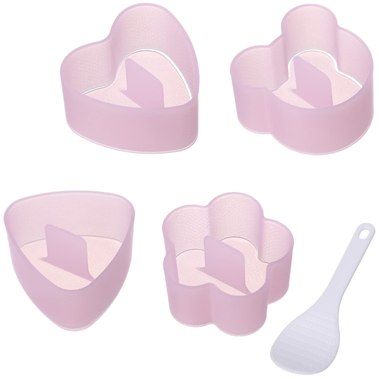 AYCCNH Non Stick Onigiri Mold Triangle, Heart, Bear and Plum Blossom Shaped Rice Ball Press Molds, Creative Sushi Rice Making Kit, With Small Rice Paddle (4 Pieces)