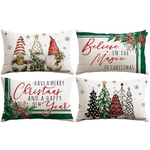 JOTOM 4er Set Weihnachten Kissenbezüge, Dekorative Wurf Kissenbezug...