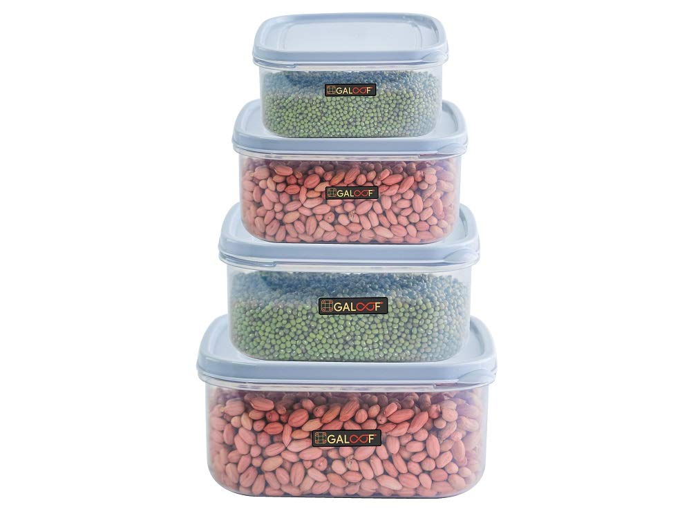 GALOOF Set of 4 Kitchen Storage Grocery Container Jar Set/Microwave set/Refridgerator set (4PCS(0.65, 1, 1.5, 2.2) L, Grey)