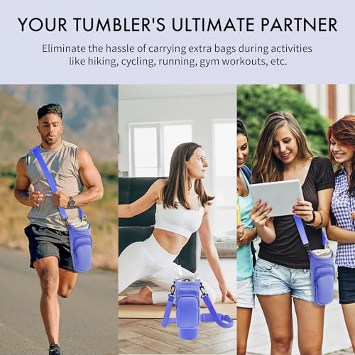 Image of Water Bottle Carrier Bag with Phone Pocket for Stanley Cup 40 /30 oz, Water Bottle Holder with Adjustable Strap& Straw Cover, Stanley Cup Accessories (Violet)
