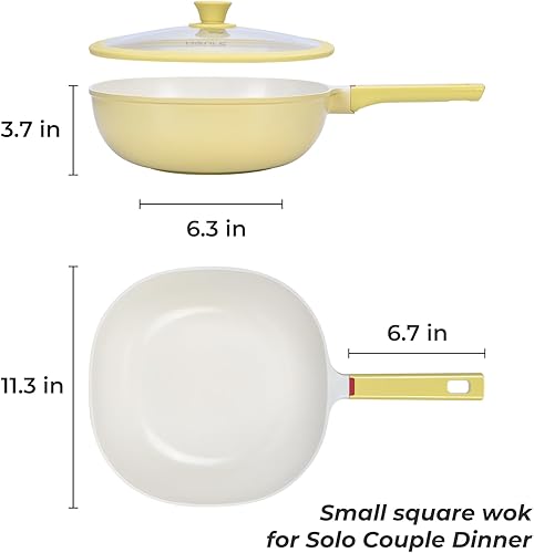 Miniatura 2 de Sartén de cerámica antiadherente de 11.3 pulgadas (4.3 cuartos de galón) con tapa, sartenes profundas de aluminio fundido, sartén de inducción de