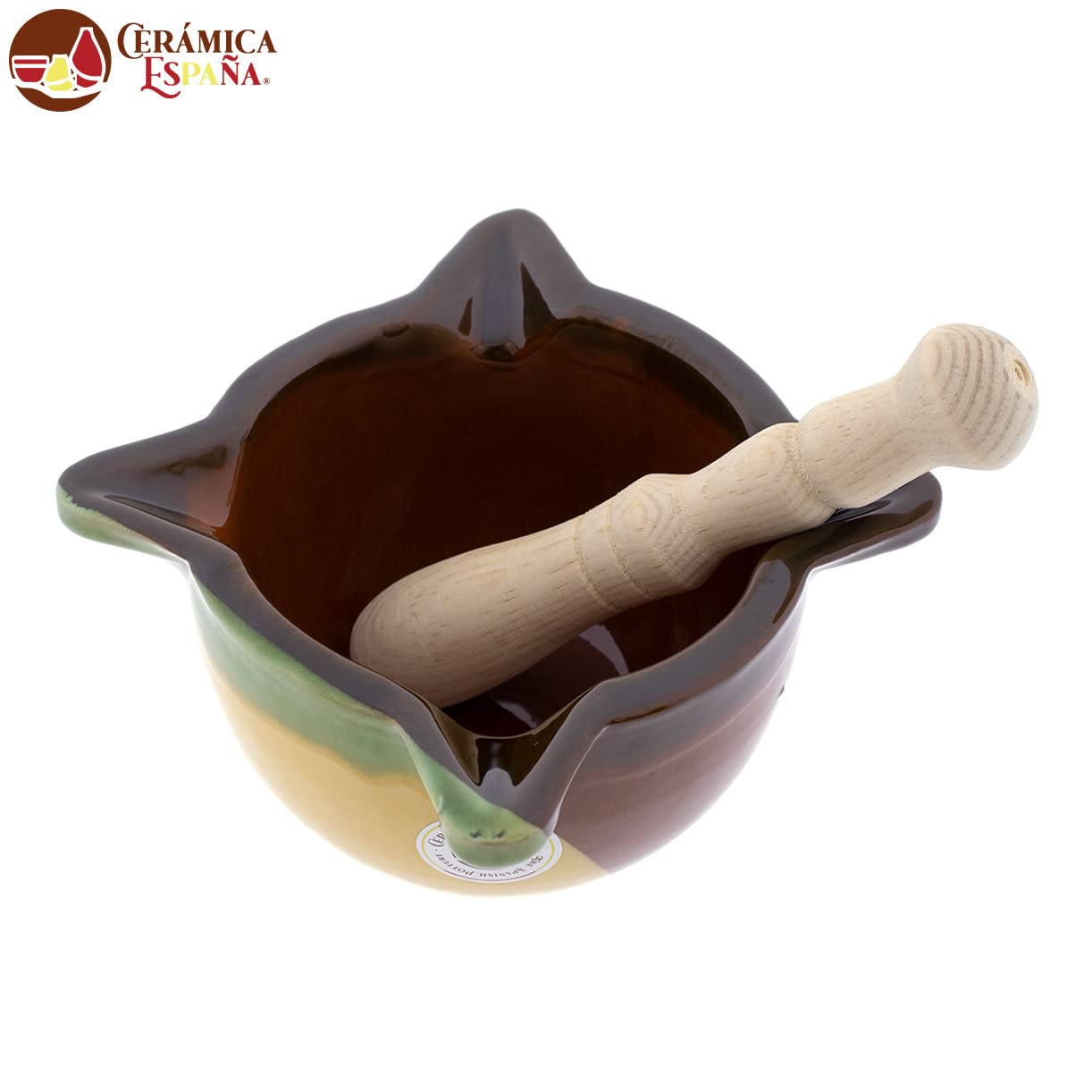 CERÁMICA ESPAÑA | Mortero Cocina | Mortero Cerámica | Mortero con maza | Mortero rústico - Modelo M01 | 100% Decorado a Mano | 15x15x9.5 cm