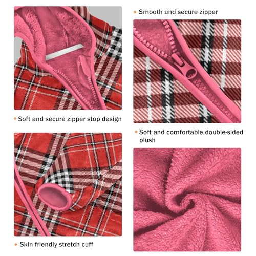 GuoChe Plaid Scotland Red Toddler Fleece Jacket With Hood3