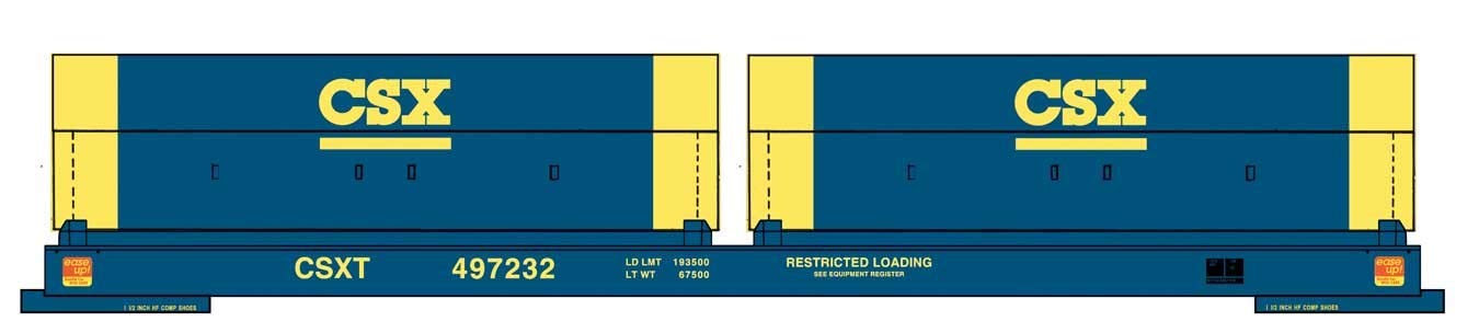 Walther Proto HO Scale 1/87 50' Evans Cushion Coil Car - Ready to Run - CSX #497262 (Angled Hoods, Blue, Yellow)