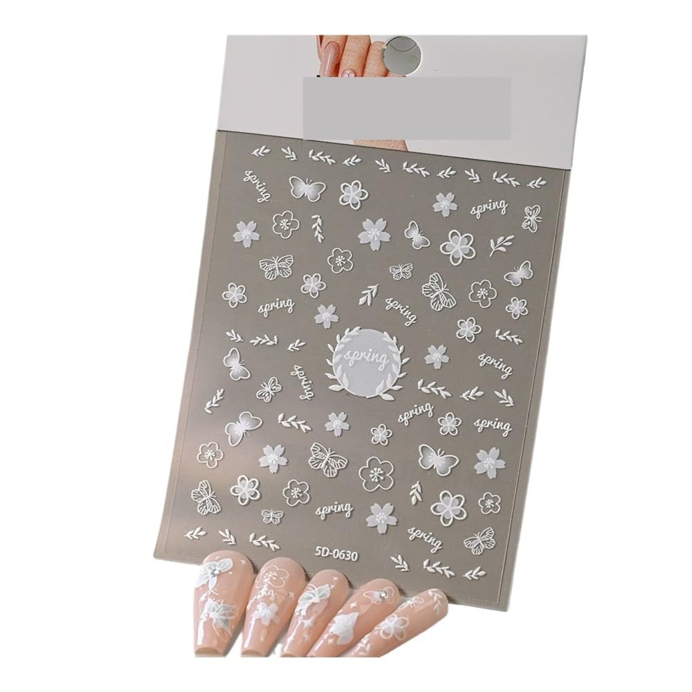 4Pcs 5D Embossed White Lace Nail Stickers - Exquisite Self-Adhesive Decals for Elegant Nail Art(Color6)