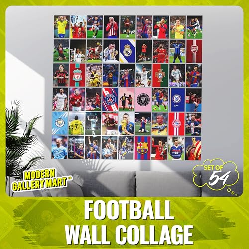 Image of MODERN GALLERY MART Pack of 54 Football Wall Collage Kit Posters - 4 x 6 Inches Posters for Wall Decoration - Wall Art For Bedroom, Office, Living room, Dorm room - Glue Dots Included